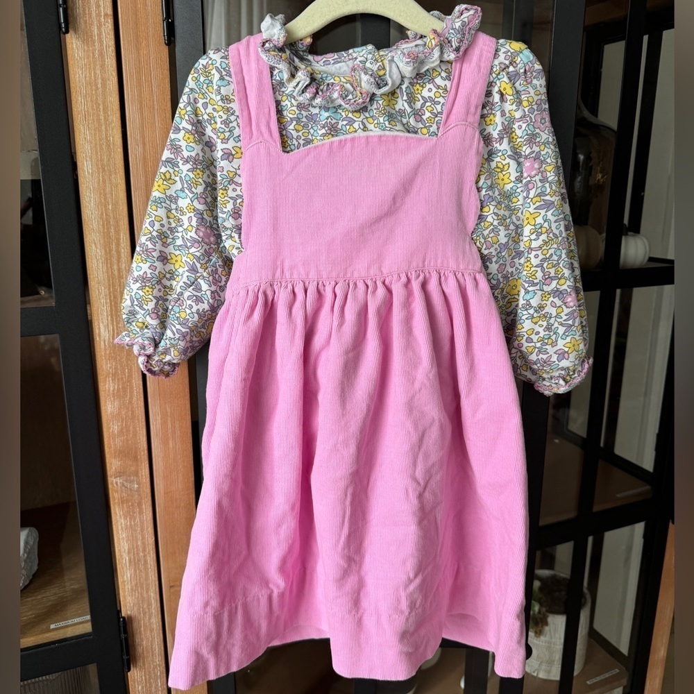 Smockingbird matching set pinafore dress long sleeve top floral corduroy toddler